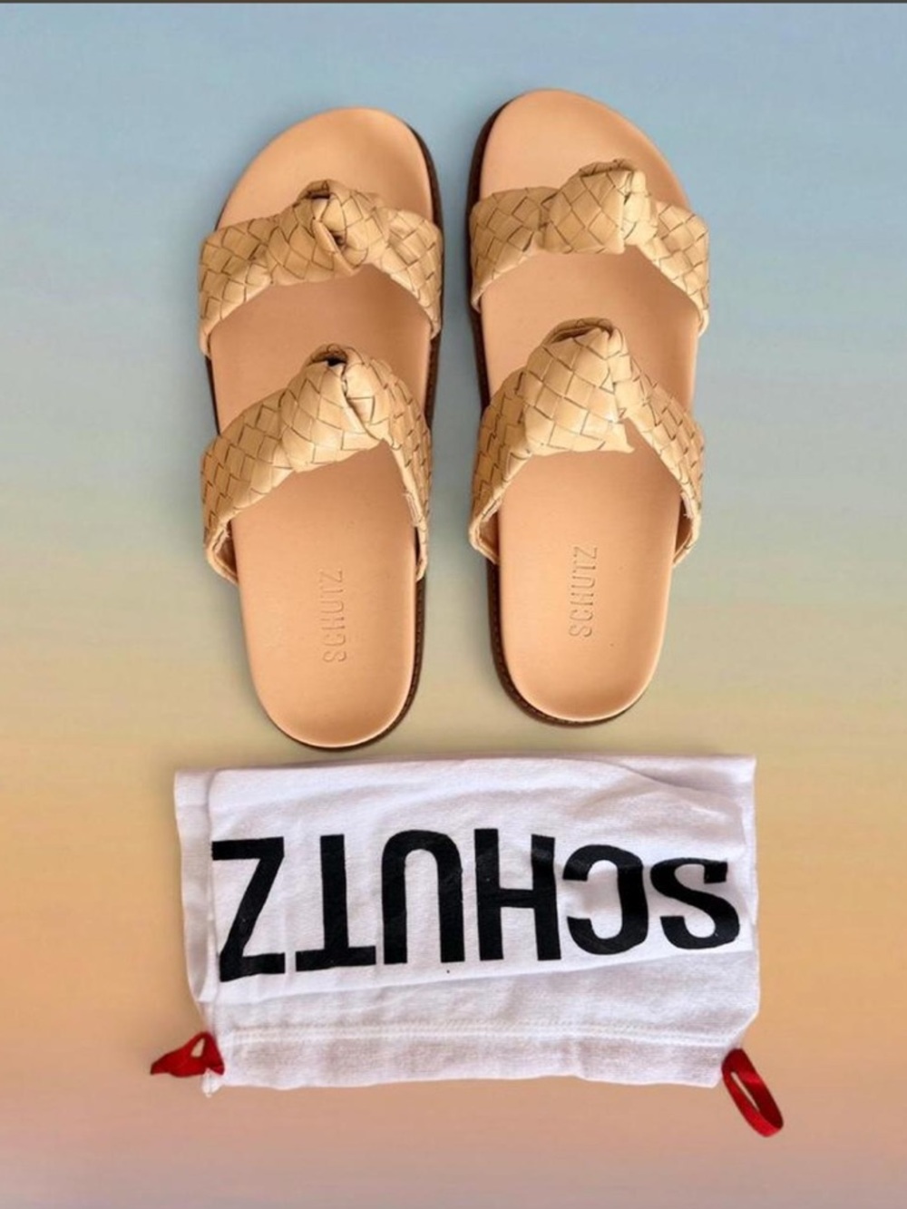 Woven Slide Sandals in Beige